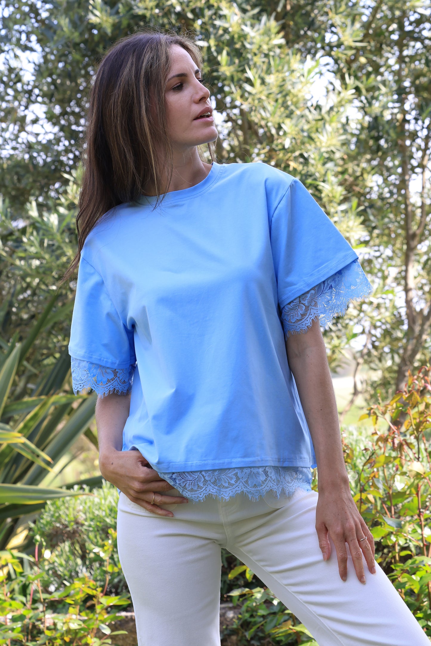 T-shirt Eden - Dos ouvert dentelle ciel