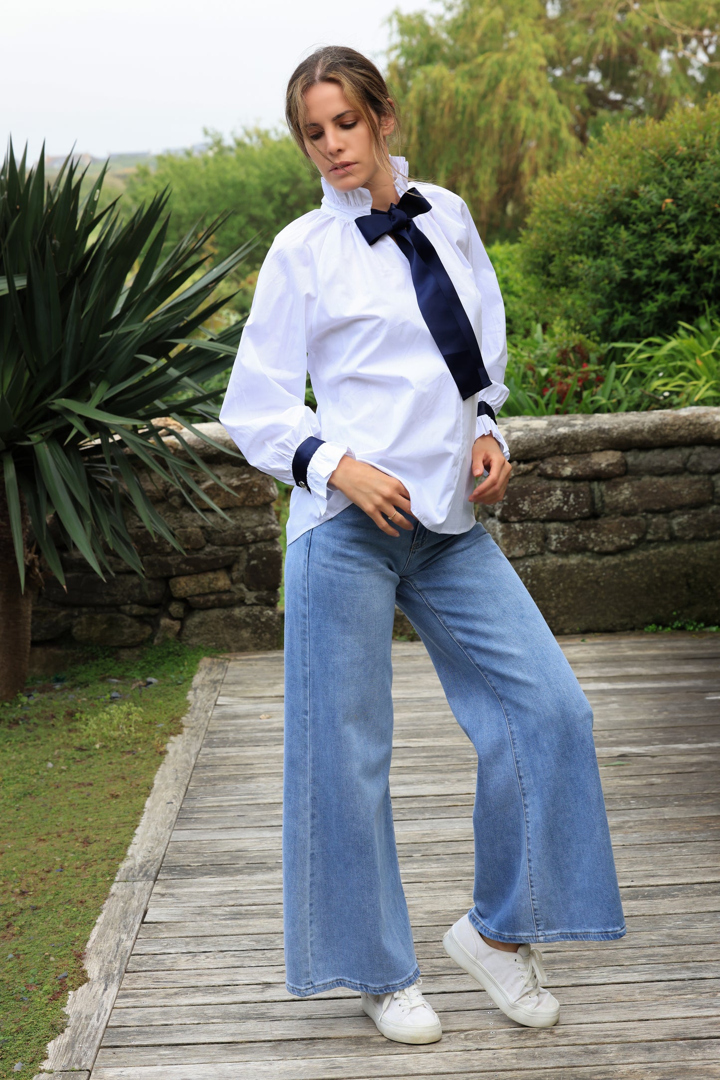 Blouse Blandine - blanc noeud marine