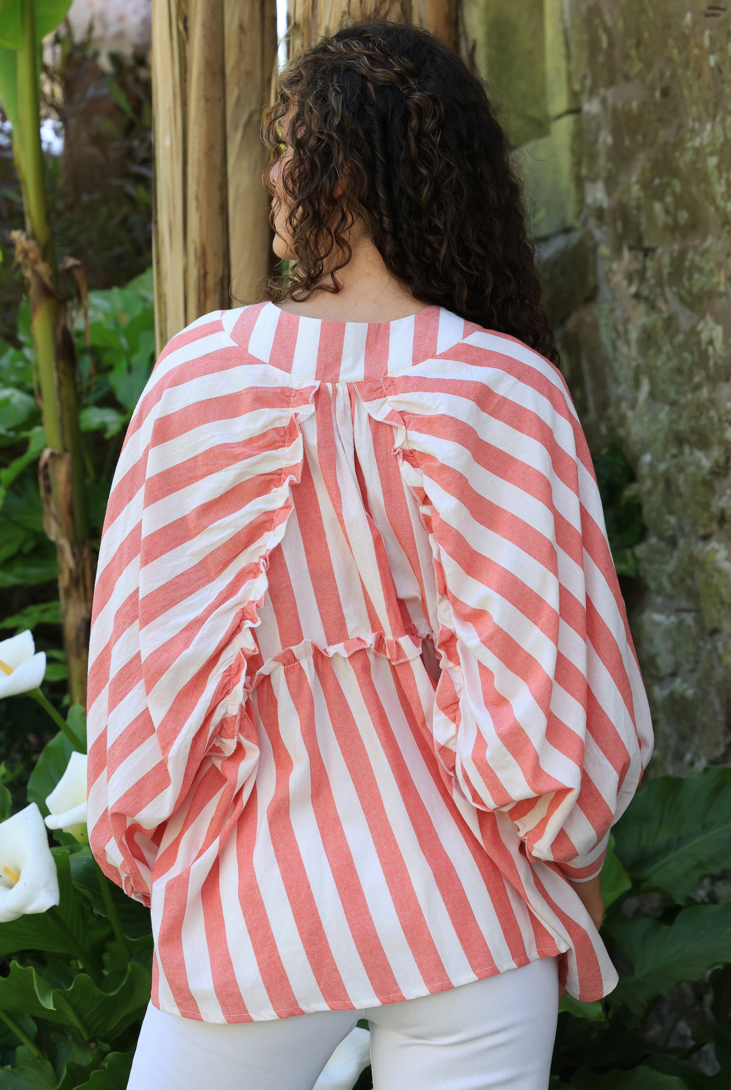 Blouse Mira - over size rayée corail