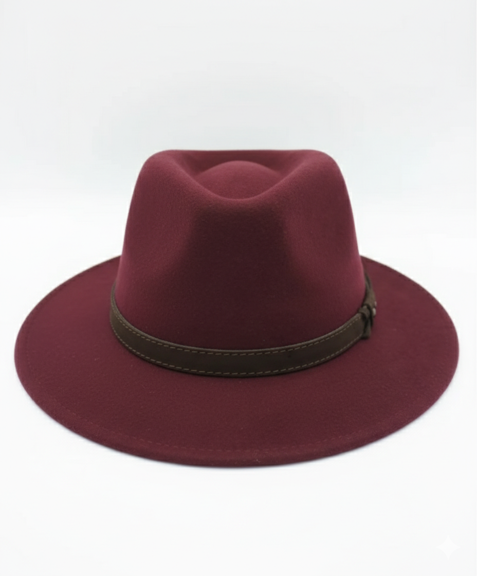 Chapeau femme Fedora Alba bordeaux en laine 100% imperméable - vue de face