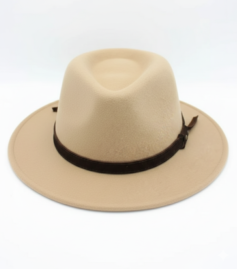 Chapeau femme Fedora Alba beige sable en laine 100% imperméable - vue de face