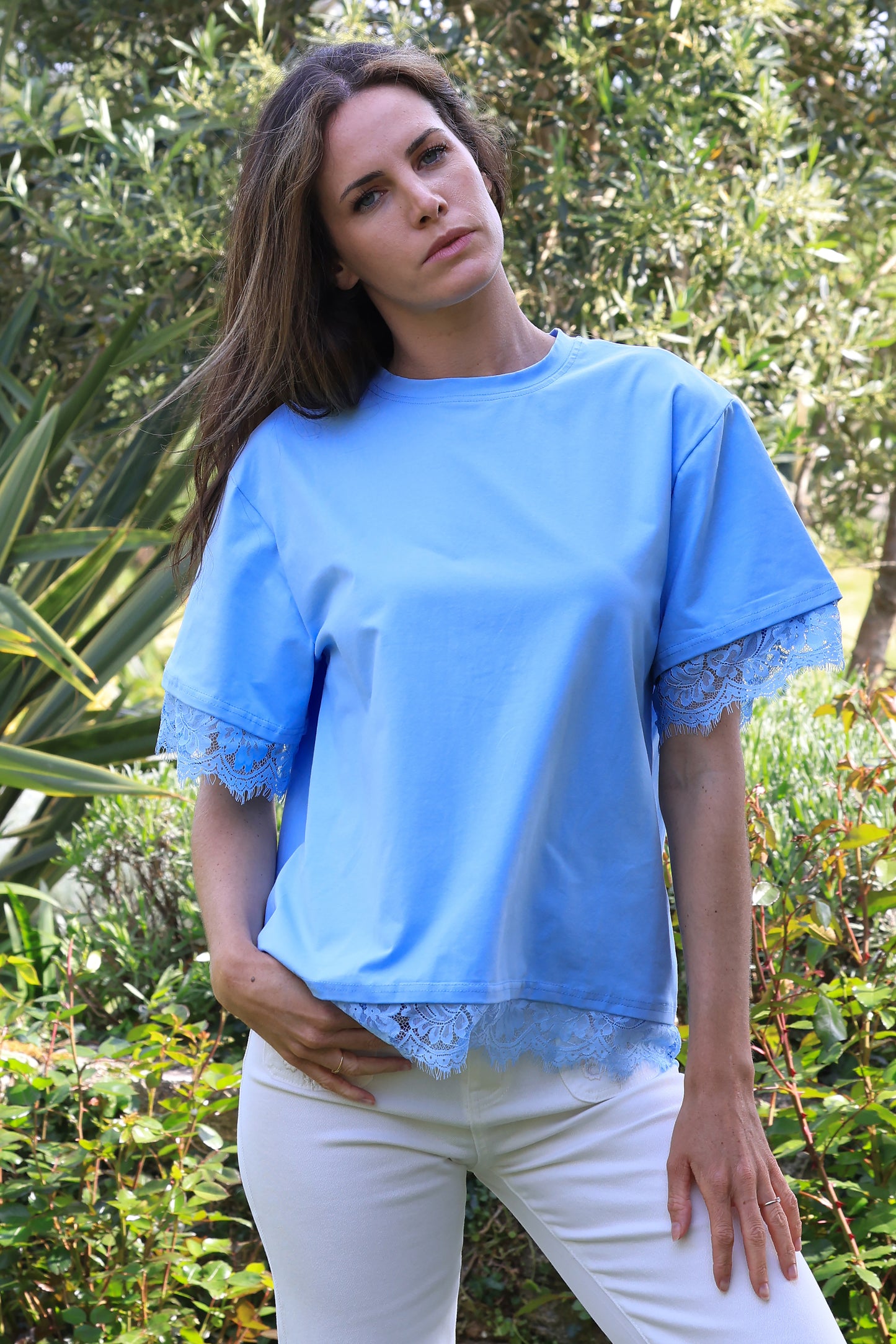 T-shirt Eden - Dos ouvert dentelle ciel
