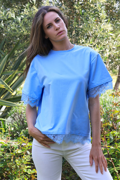 T-shirt Eden - Dos ouvert dentelle ciel