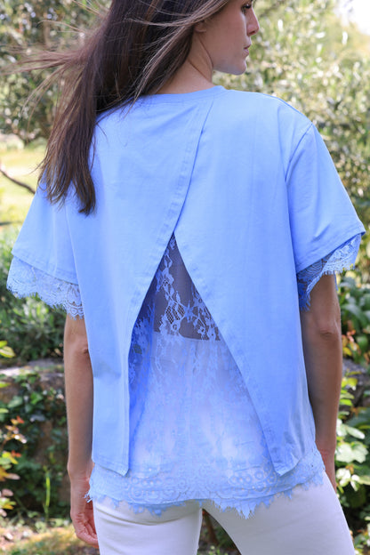 T-shirt Eden - Dos ouvert dentelle ciel