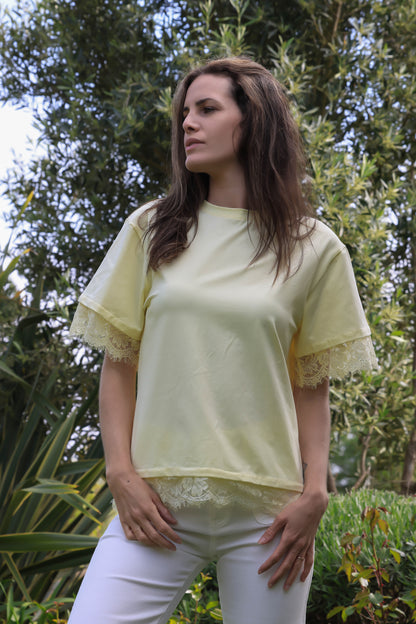 T-shirt Eden - Dos ouvert dentelle jaune