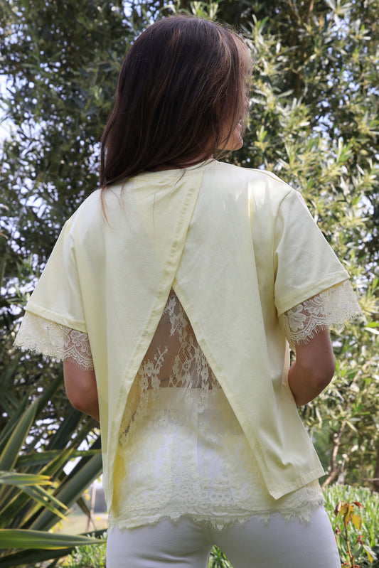 T-shirt Eden - Dos ouvert dentelle jaune