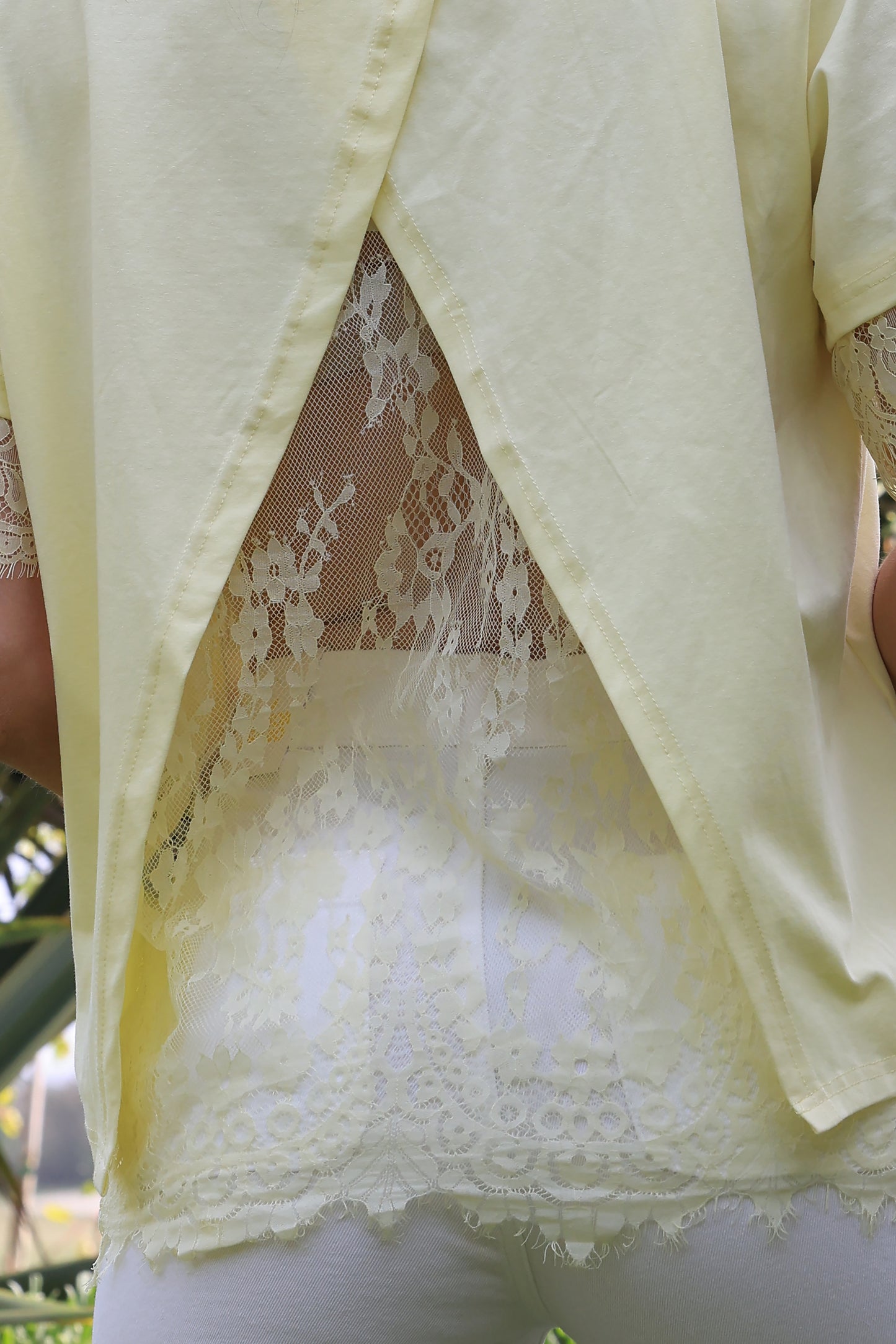 T-shirt Eden - Dos ouvert dentelle jaune