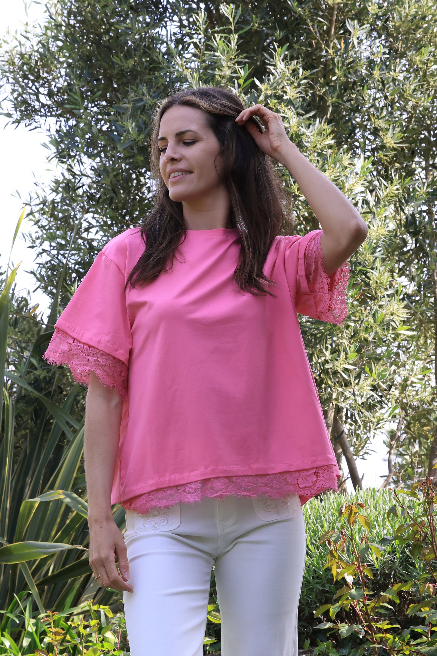 T-shirt Eden - dos ouvert dentelle rose