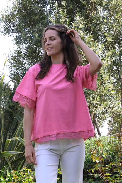T-shirt Eden - dos ouvert dentelle rose