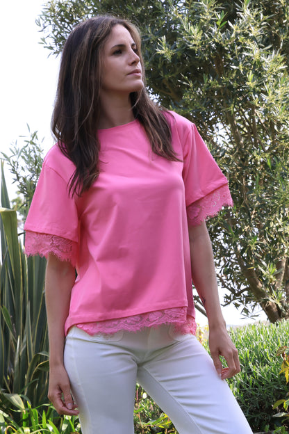 T-shirt Eden - dos ouvert dentelle rose