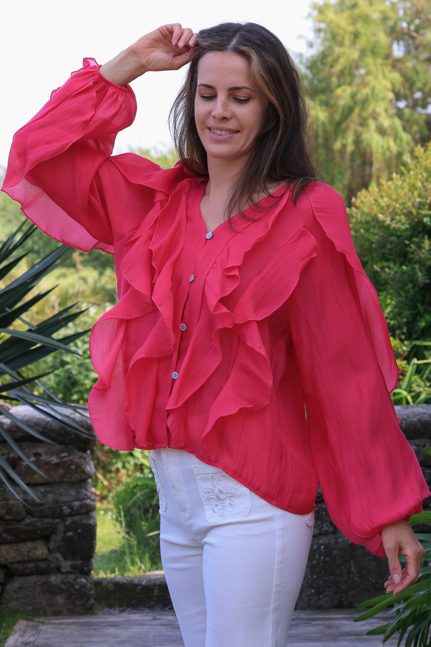Blouse Eloïse - volants fuchsia