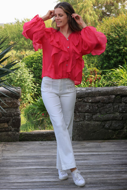Blouse Eloïse - volants fuchsia