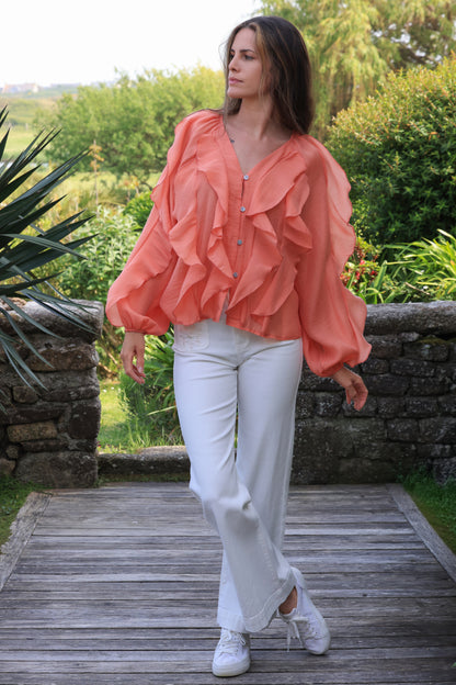 Blouse Eloïse - volants corail