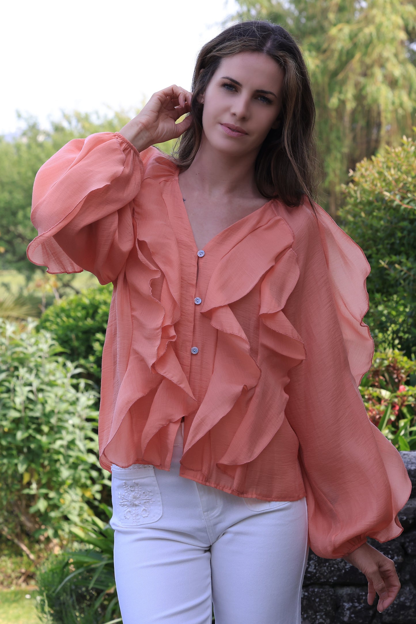 Blouse Eloïse - volants corail