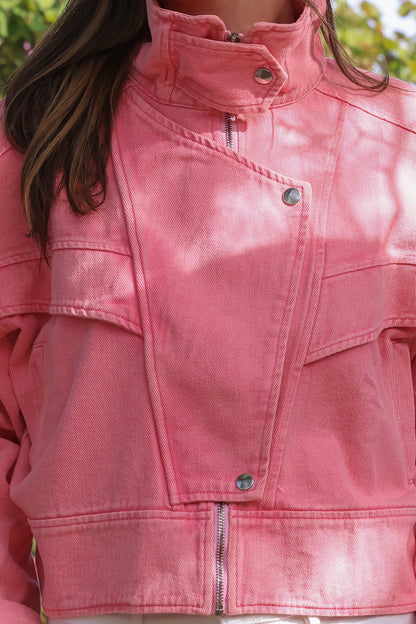 Veste Romy jean rose - détail tissu denim rose