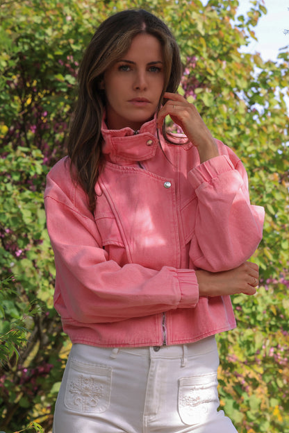 Veste Romy jean rose - look complet porté