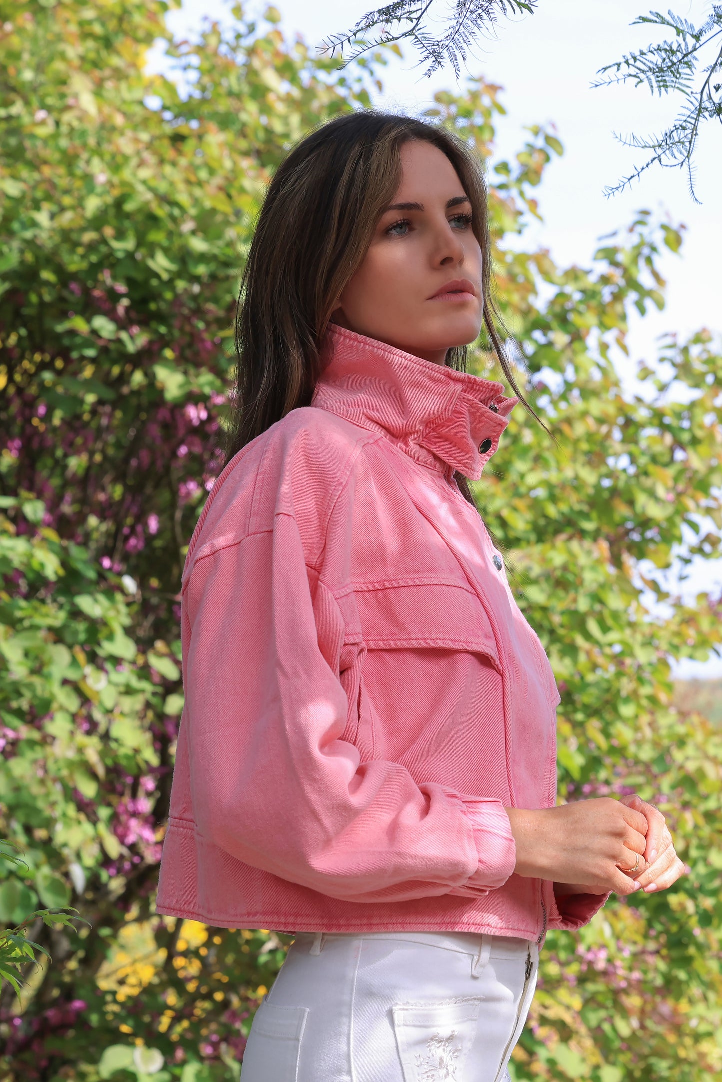 Veste Romy jean rose - vue de profil