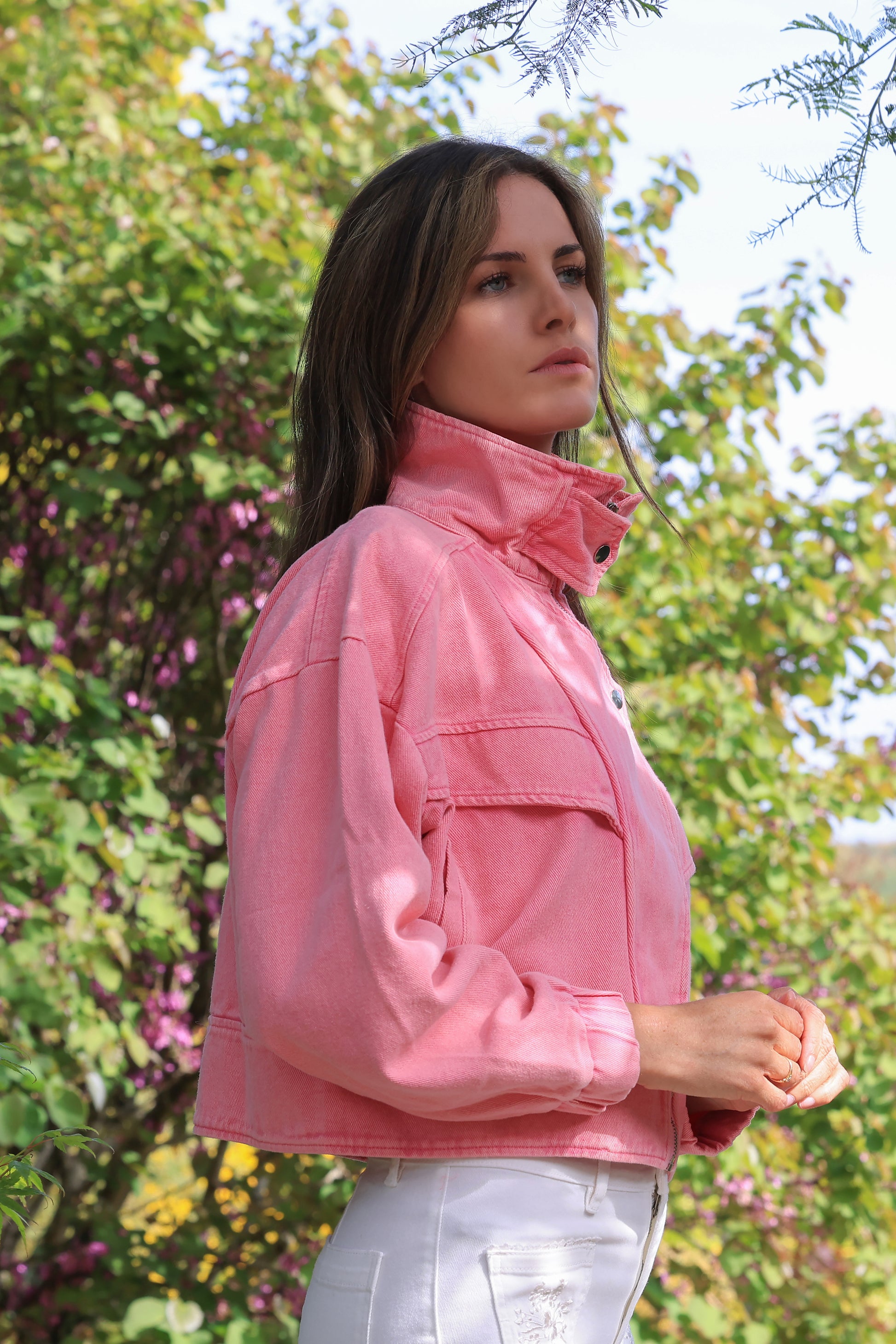 Veste Romy jean rose - vue de profil