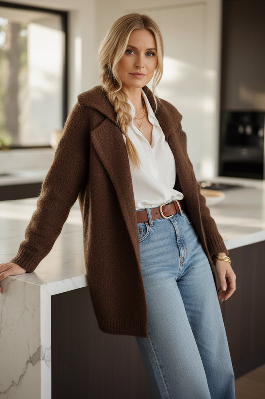 Gilet long Inès femme façon cardigan cocoon avec lien taille - taille unique 38-42