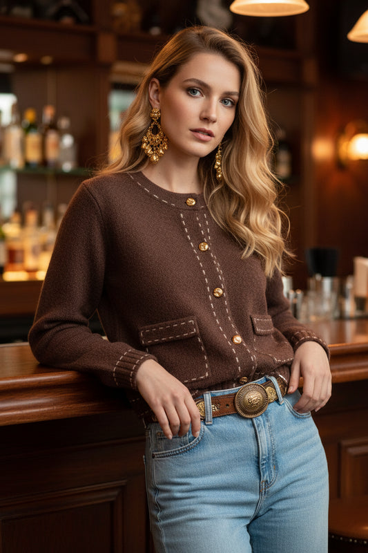  Look bohème avec gilet Mona chocolat et chemisier blanc - Anouk et les chic filles