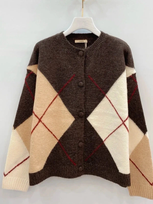 Gilet Claudia chocolat motif jacquard devant et manches - 10% laine 50% polyamide