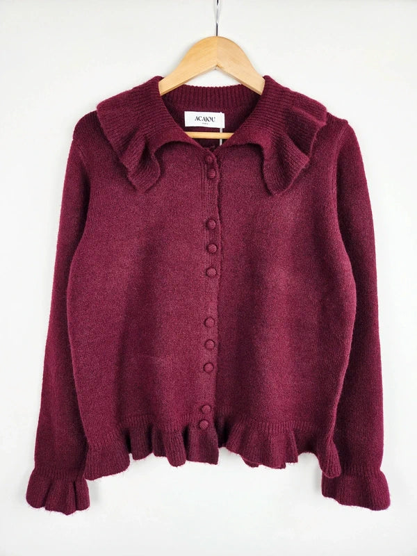 Gilet Erine femme bordeaux maille douce - vue de face 