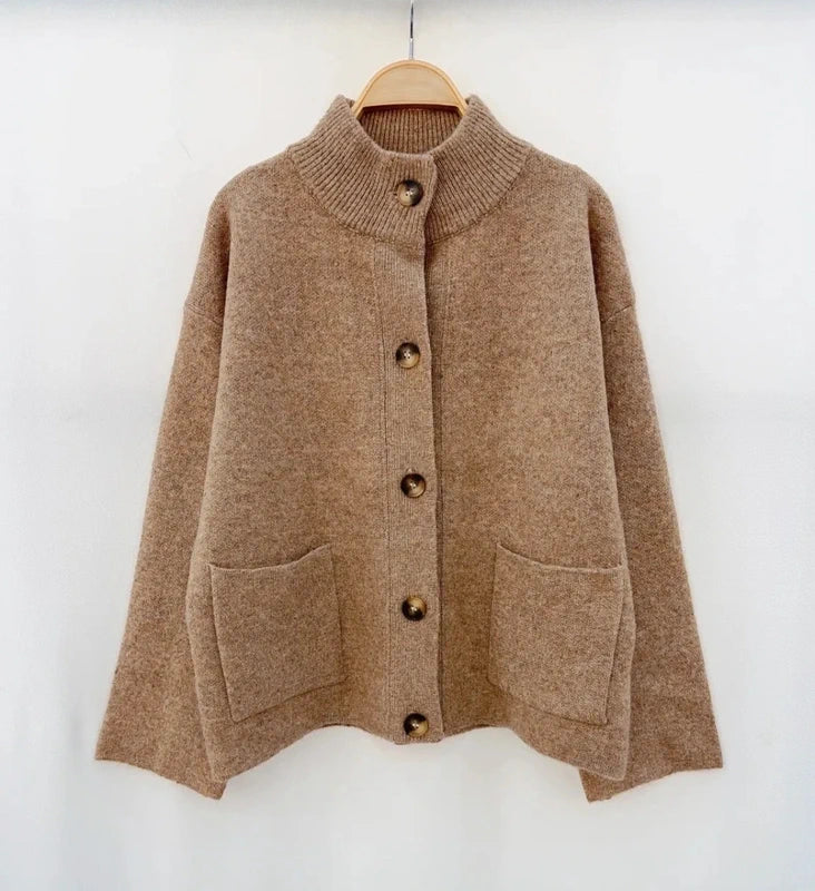 vue face Gilet femme Sienna camel maille douce essentiel bohème chic - It Hippie
