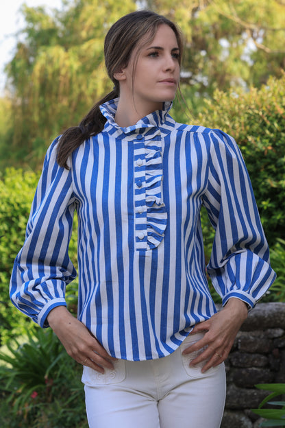 Blouse Arielle - rayures azur et volants graphiques - It Hippie