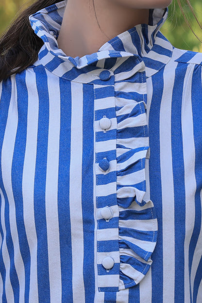 Blouse Arielle - rayures azur et volants graphiques - It Hippie