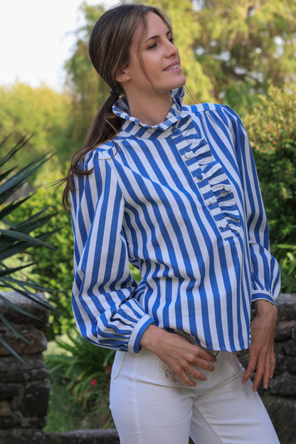 Blouse Arielle - rayures azur et volants graphiques - It Hippie