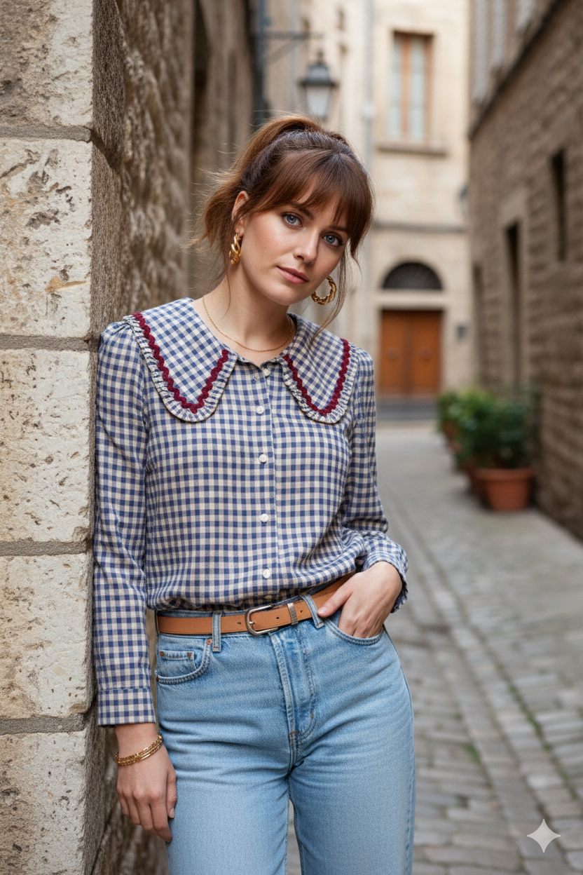 Chemisier vichy Odette porté - style chic rétro intemporel
