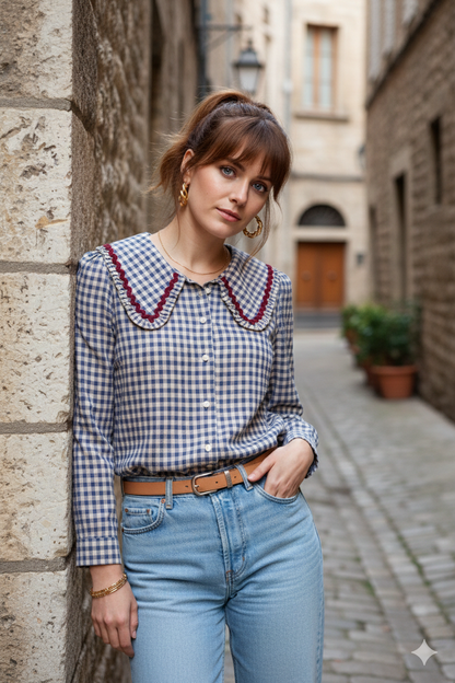 Chemisier vichy Odette porté - style chic rétro intemporel
