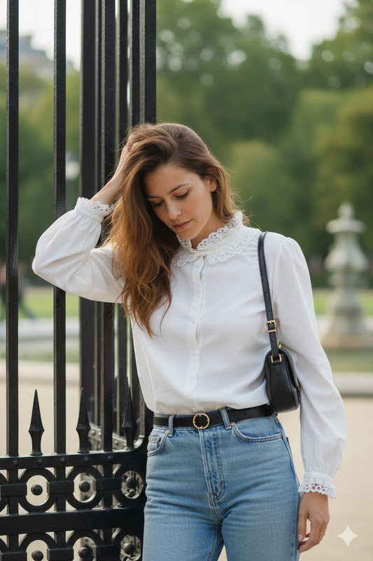 Chemisier Victoire porté - style bohème féminin romantique
