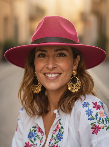 Chapeau Alba fuchsia porté - look bohème chic preintemps- été