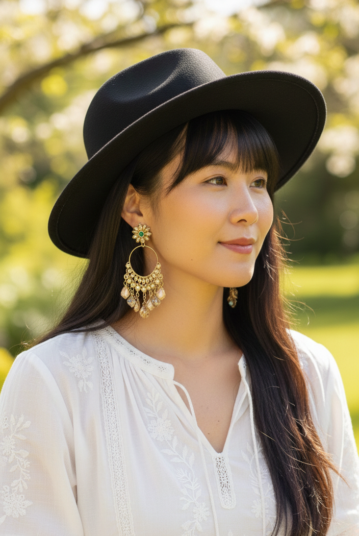 Chapeau Alba noir porté - look bohème chic power automne-hiver