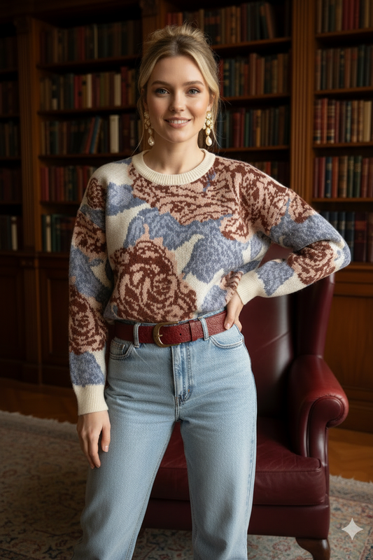 Pull Erika femme imprimé floral pailleté crème bleu rose bordeaux - taille unique 36-42