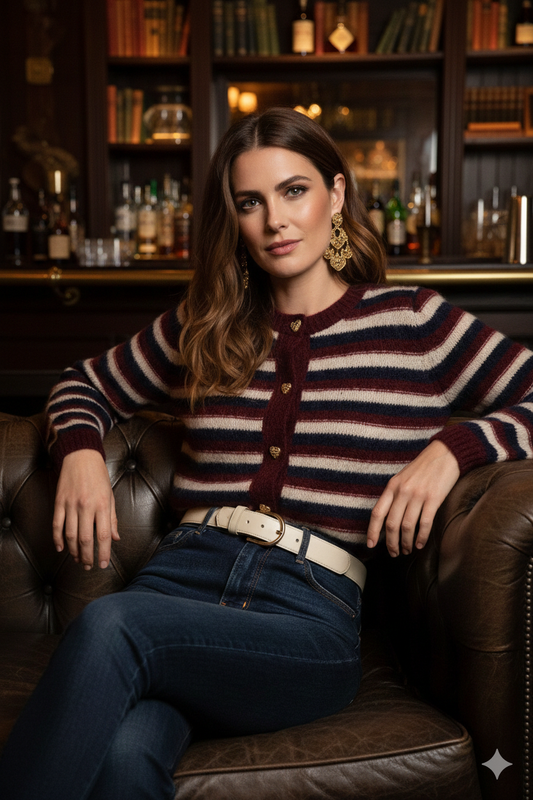 Mannequin portant le gilet Cassandra rayures taille unique