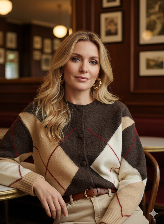 Gilet Claudia femme jacquard choco très doux taille unique 36-40 - style raffiné