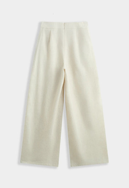 Pantalon large Sixtine crème lin viscose - vue arrière
