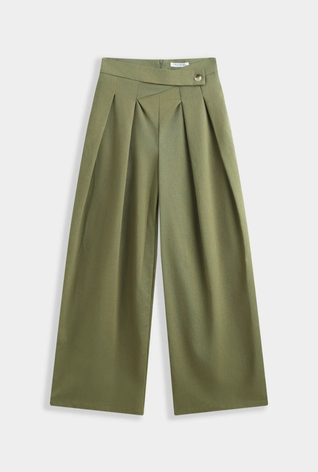 Vue face du pantalon large Sixtine vert sauge, coupe ample et fluide
