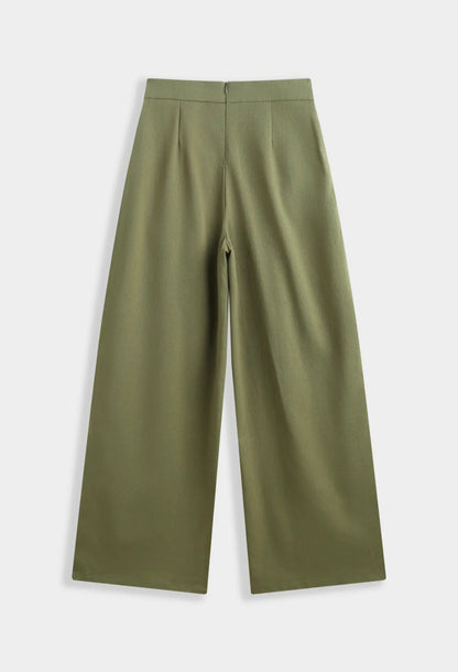 Vue arrière du pantalon large Sixtine vert sauge, coupe ample et fluide