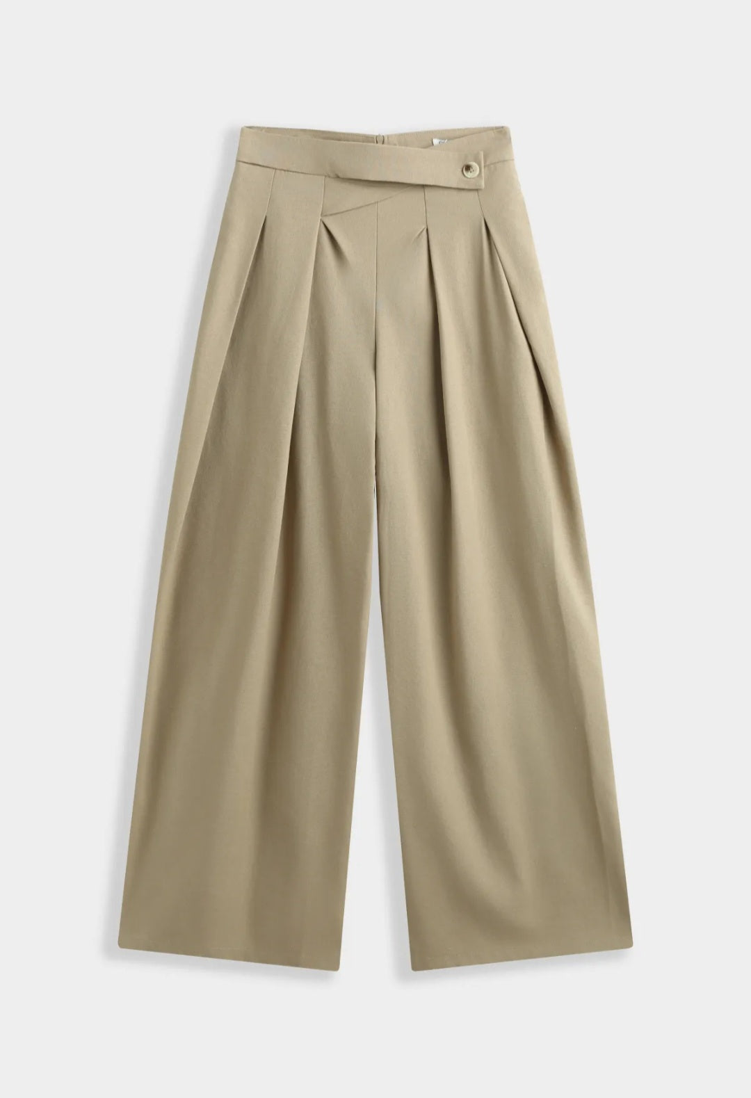 Pantalon large Sixtine beige sable coupe wide leg fluide - vue de face
