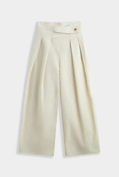 Pantalon Sixtine crème coupe ample fluide - vue de face
