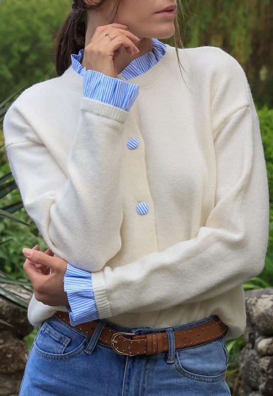 Gilet Louise - crème et vichy azur