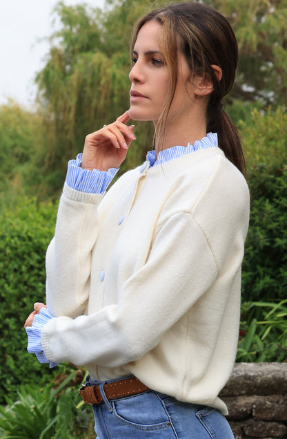 Gilet Louise - crème et vichy azur