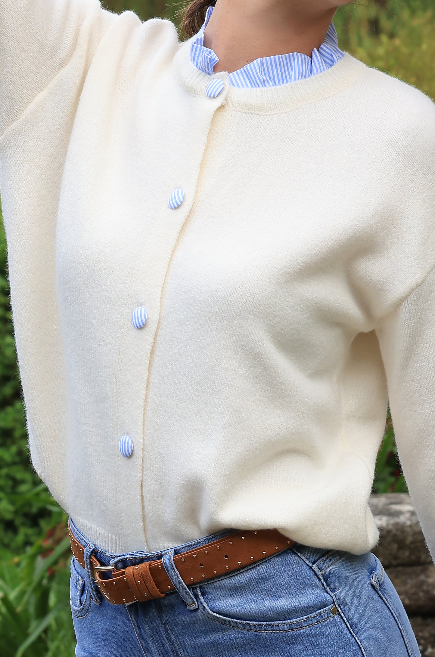 Gilet Louise - crème et vichy azur