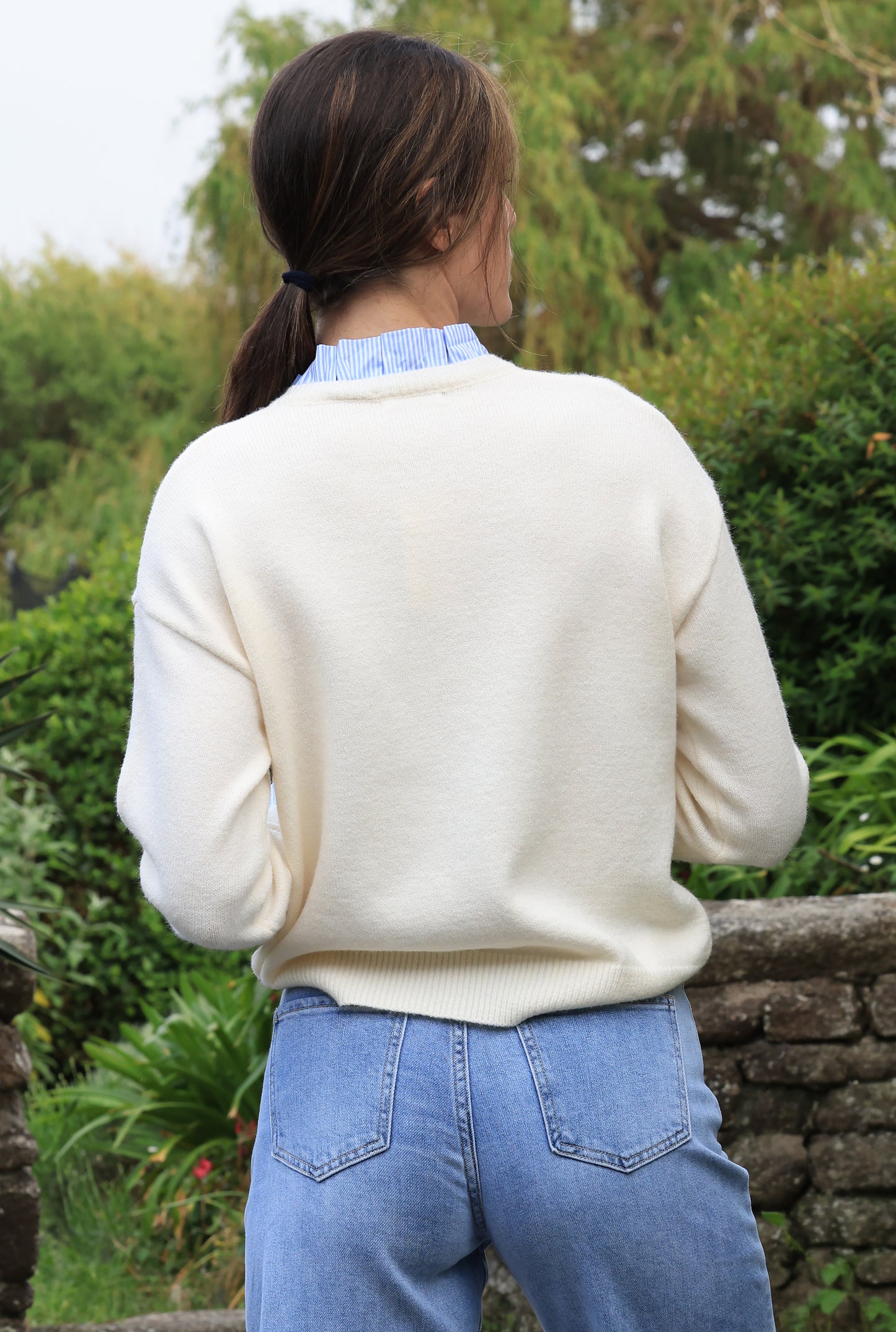Gilet Louise - crème et vichy azur