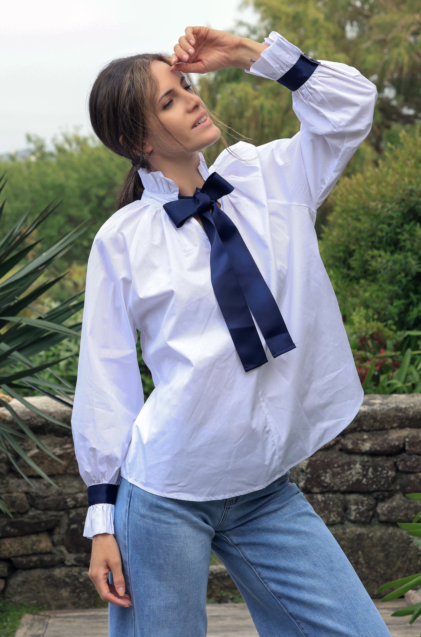 Blouse Blandine - blanc noeud marine