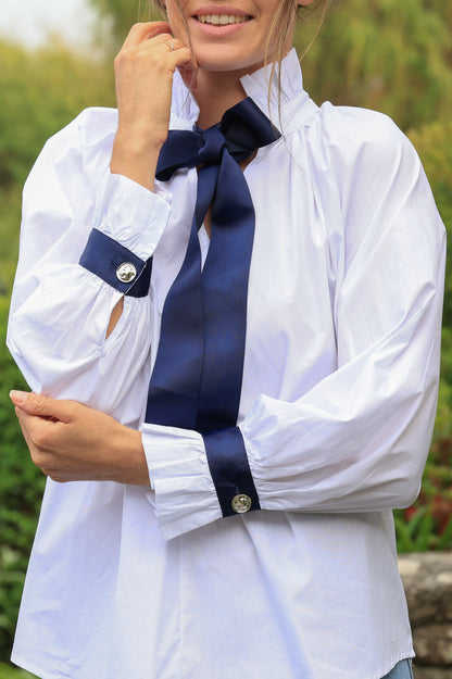 Blouse Blandine - blanc noeud marine