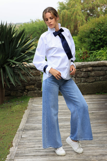 Blouse Blandine - blanc noeud marine